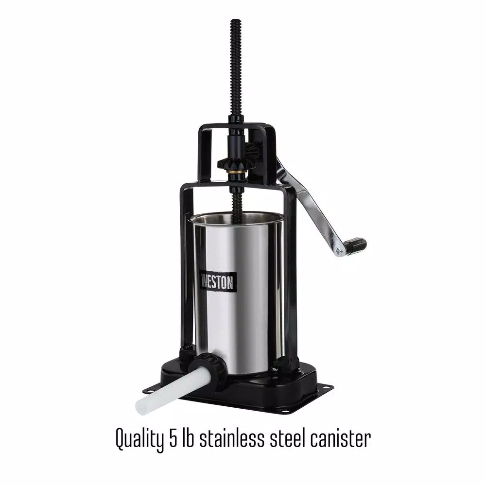 Weston 5 lb. Capacity Vertical Sausage Stuffer with Stainless Steel Canister and 3 Funnels