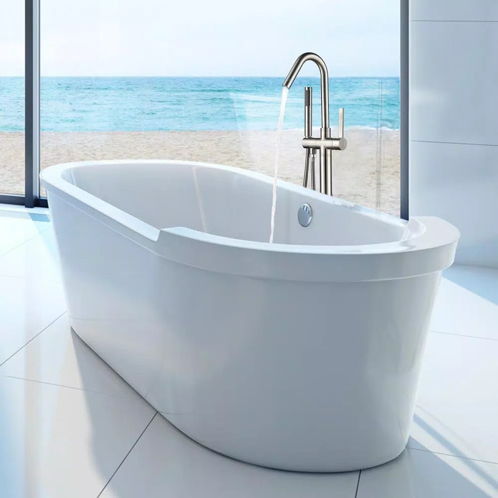 Vanity Art 40 in. Freestanding Single-Handle Claw Foot Tub Faucet with Hand Shower, Brushed Nickel