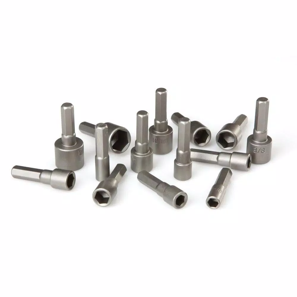 TEKTON 14-Piece Power Nut Driver Bit Set, 3/16 in. to 7/16 in. and 5 mm to 12 mm, Hex Shank