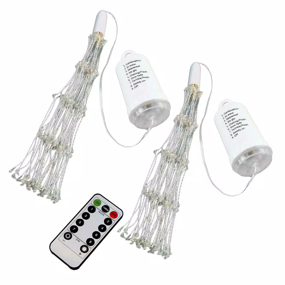 LUMABASE 200-LED Warm White Starburst Fairy Lights with Remote Control, Battery Operated, Set of 2