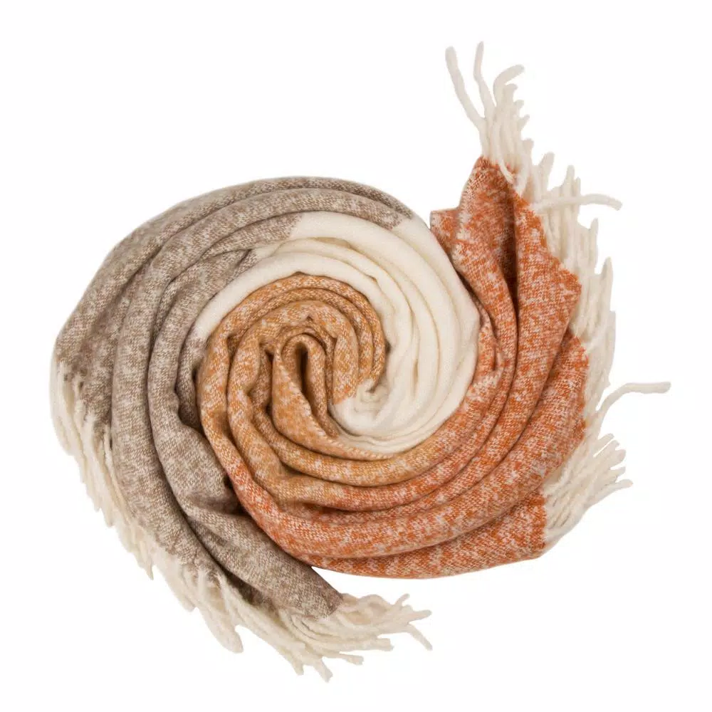 Glitzhome Orange and White Striped Jacquard Woven Acrylic Throw Blanket, 60 x 50 in.