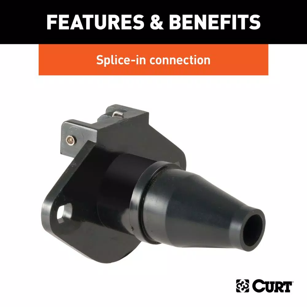 CURT 6-Way Round Vehicle-Side Connector Socket, Black Plastic