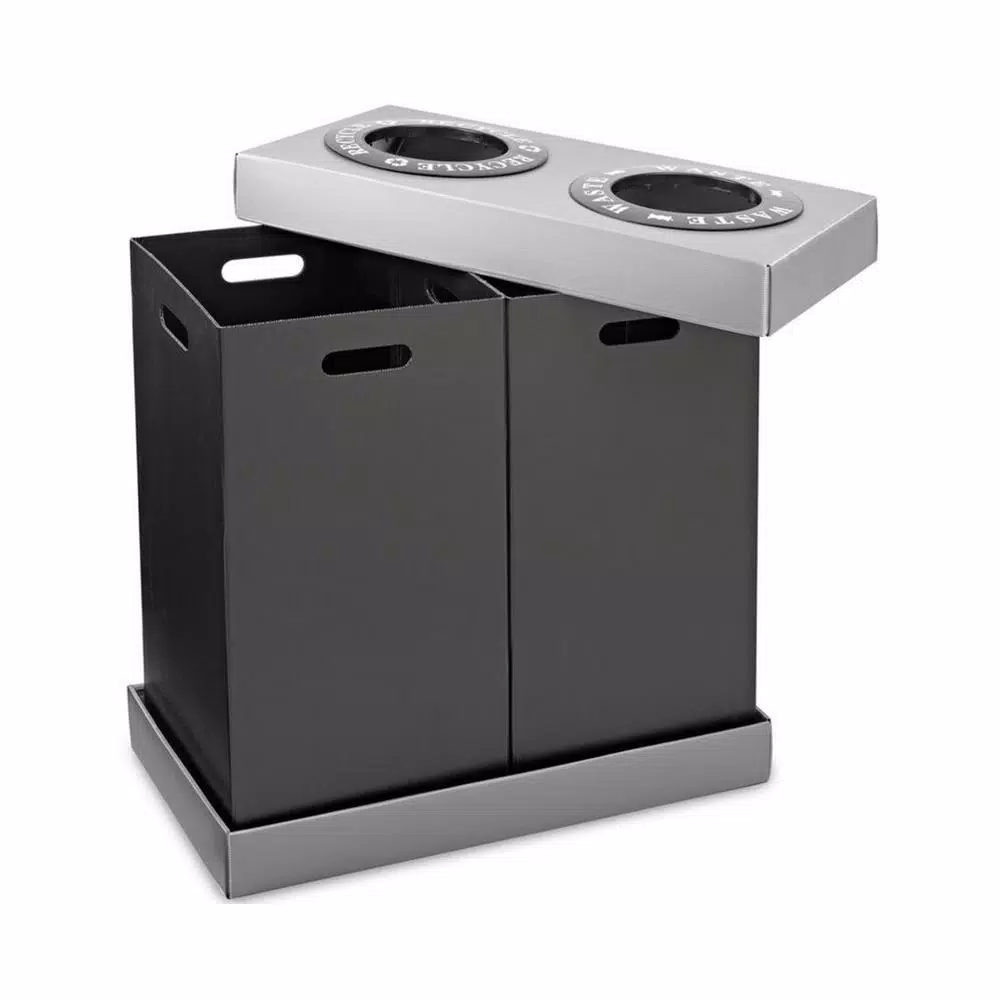Alpine Industries 28 Gal. Black 2-Compartment Indoor Trash and Recycling Bin