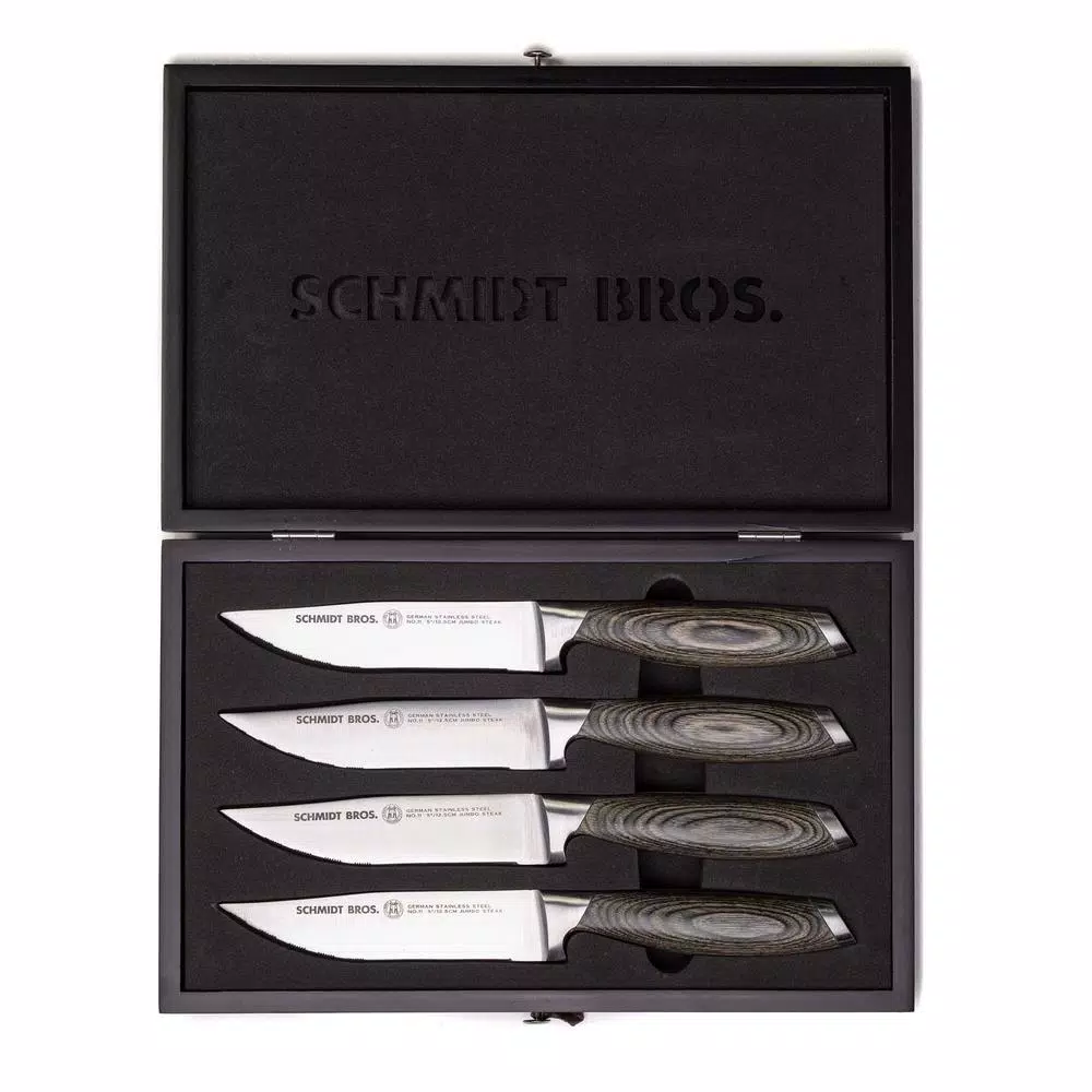 SCHMIDT BROS. Schmidt Brothers 4-Piece Bonded Ash Jumbo Steak Knife Set with Wood Gift Box
