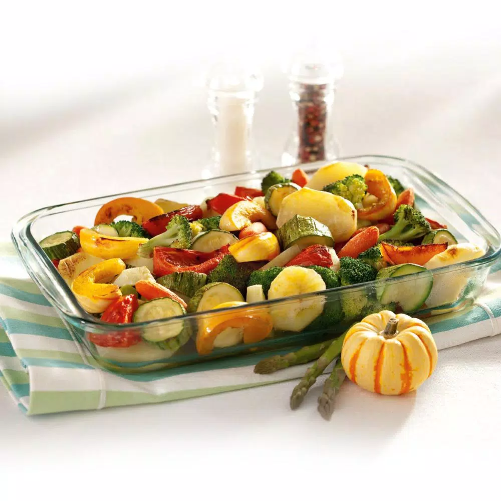 Marinex Classica 4-Piece Borosilicate Glass Rectangular Roaster Set with Colored Lids
