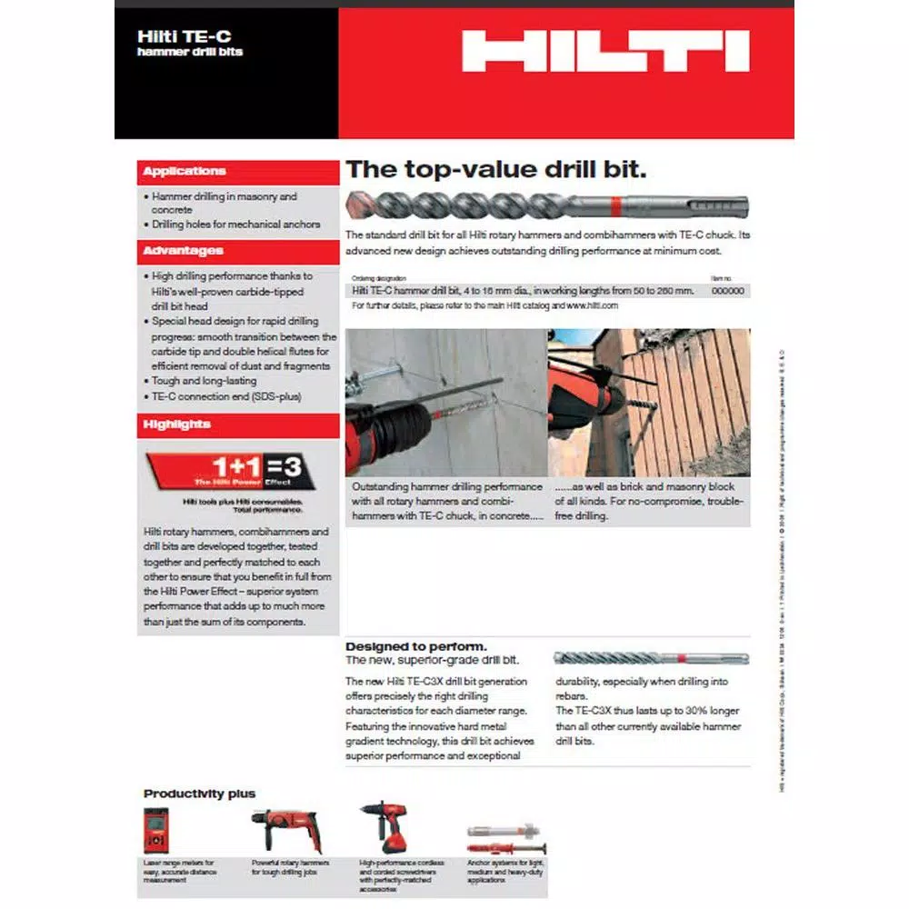 Hilti TE-C 3/4 in. x 12 in. SDS-Plus Carbide Hammer Drill Bit