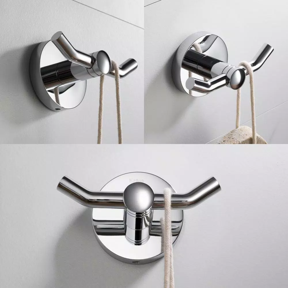 KRAUS Elie Double Robe and Towel Hook, Solid Brass, Chrome