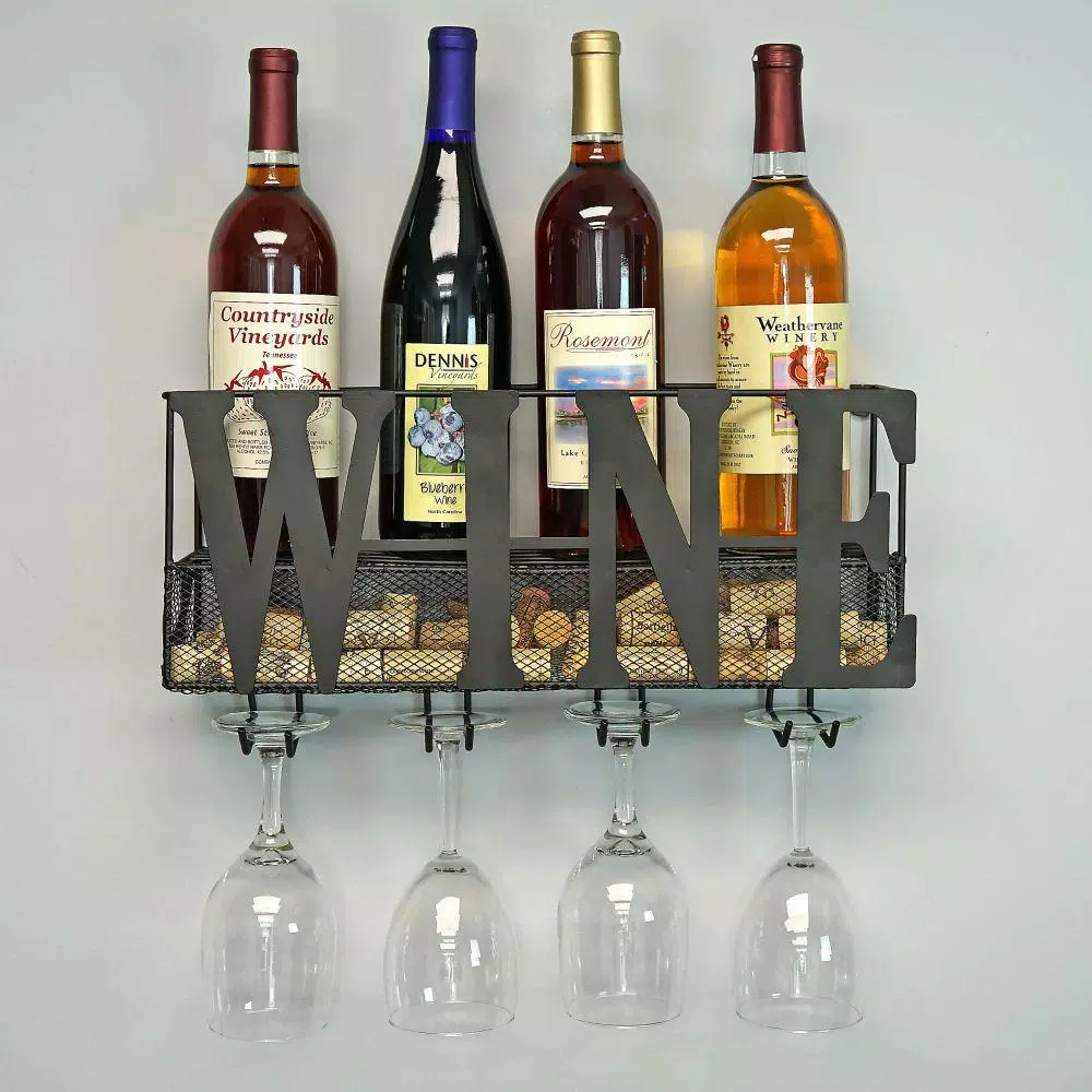 Southern Homewares WINE Wall Mounted Metal Wine Rack and Glass Holder
