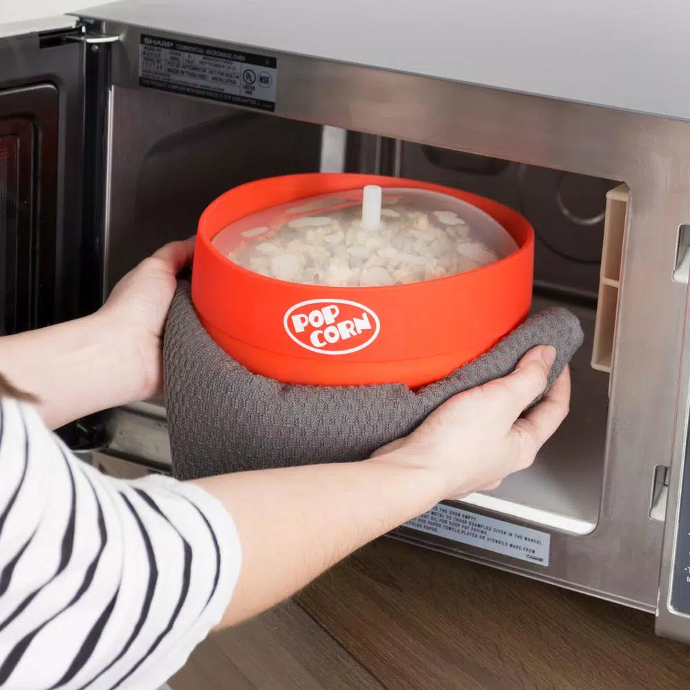 Chef Buddy Red Silicone Microwave Popcorn Popper Bowl, 80 oz Collapsible Design