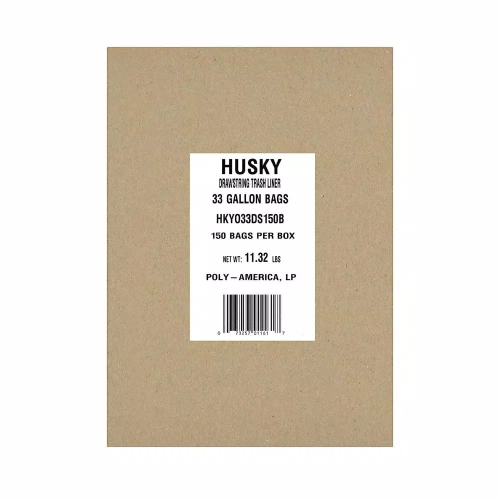 HUSKY 33 Gallon Drawstring Trash Bags, Black with Red Drawstrings, 150-Count