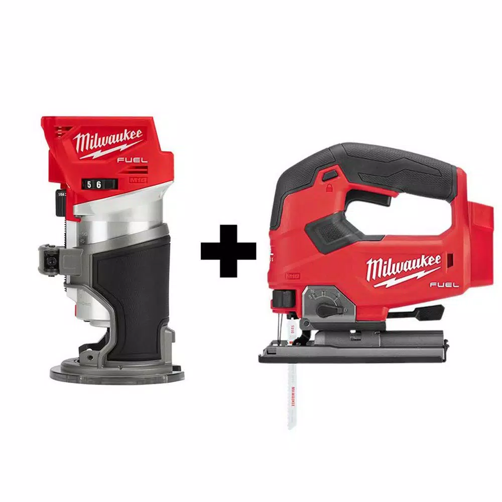 Milwaukee M18 FUEL 18V Brushless Compact Router and D-Handle Jig Saw 2-Tool Combo Kit (Tool-Only)