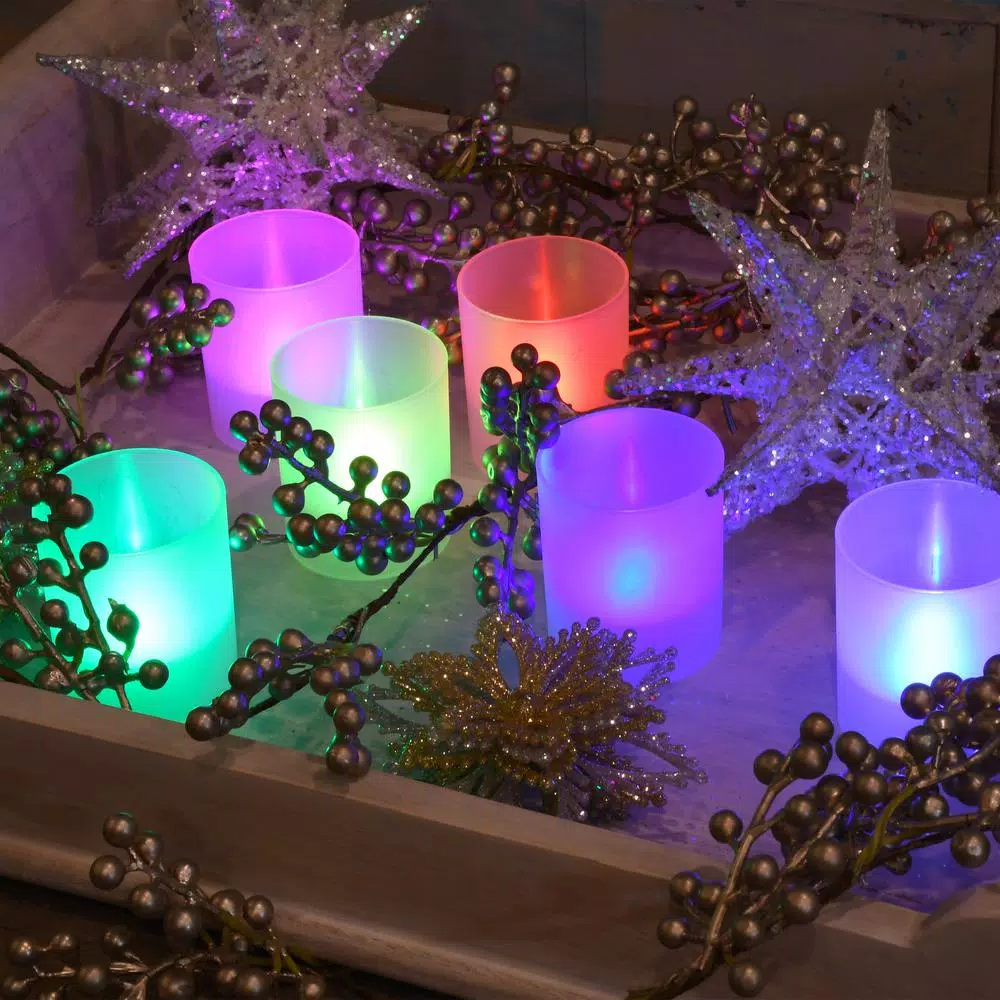 LUMABASE Flameless Votive Candles with Color Changing LED Frosted Plastic Holders, 6-Count