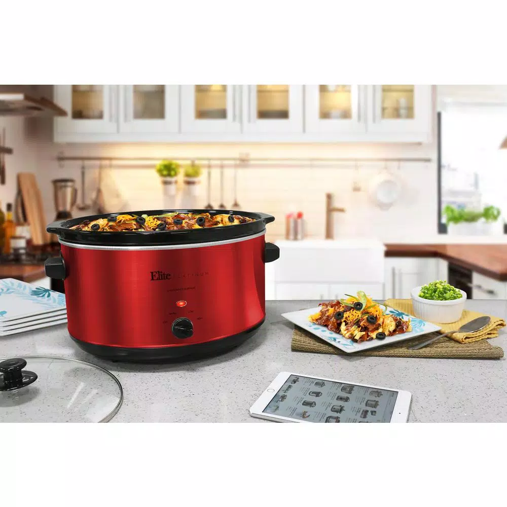 Elite Platinum 8.5 Qt. Red Slow Cooker with Removable Stoneware Pot