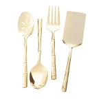 Wallace Gold-Plated Bamboo Design 18/10 Stainless Steel Cold Meat Serving Fork thumbnail 3