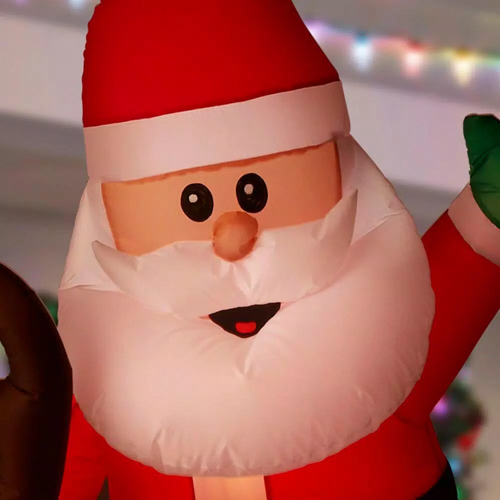 Airblown 6.5 ft. Animated Airblown Inflatable Santa and Reindeer Rodeo Scene with Lights