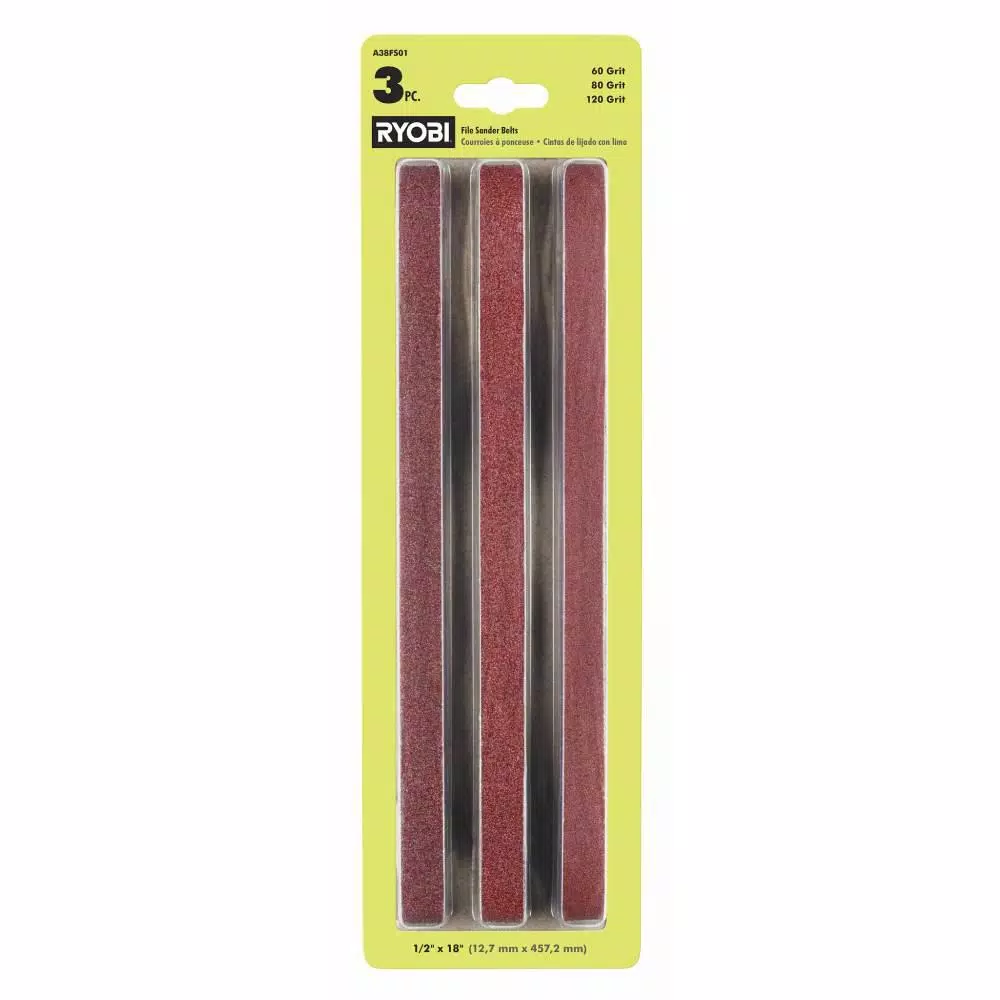 RYOBI 1/2 in. x 18 in. File Sander Belts, 3-Pack (60, 80, 120 Grit)