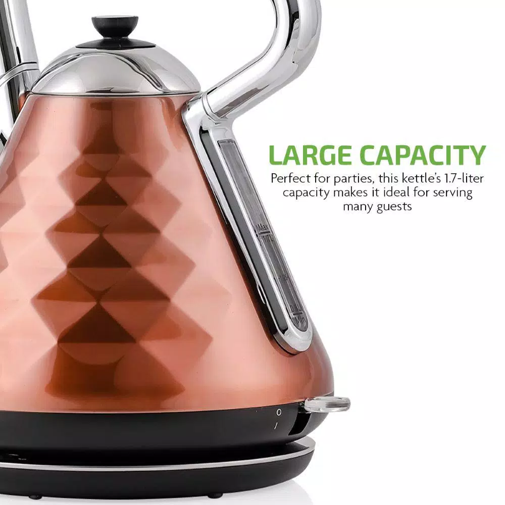 Ovente Cleo Collection 1.7L Copper Electric Kettle, 1500W Stainless Steel Tea Kettle with Auto Shut-Off