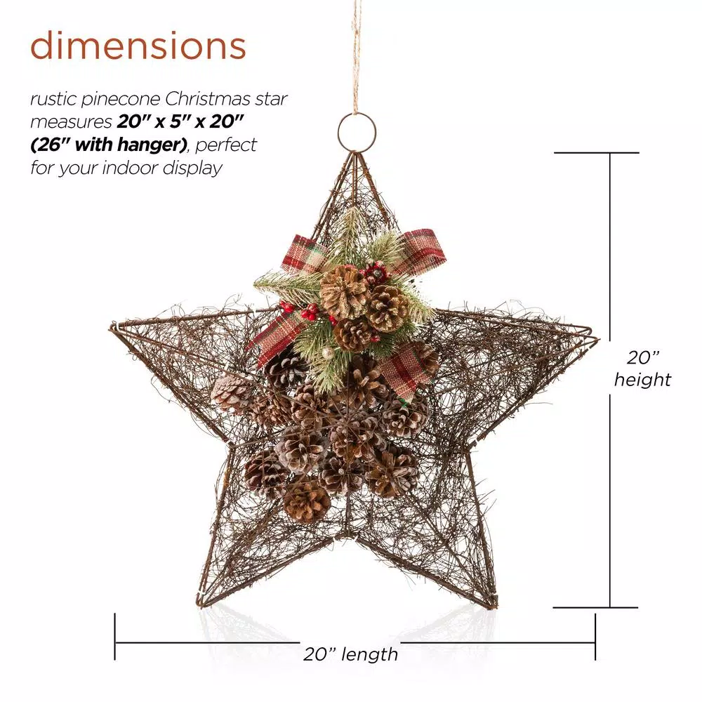 Alpine Corporation 20 in. Rustic Pinecone Christmas Star Hanging Decor