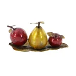 LITTON LANE Elegant Metal Fruit Sculpture Set - Golden Pear and Red Apples on Leaf Tray Base thumbnail 1