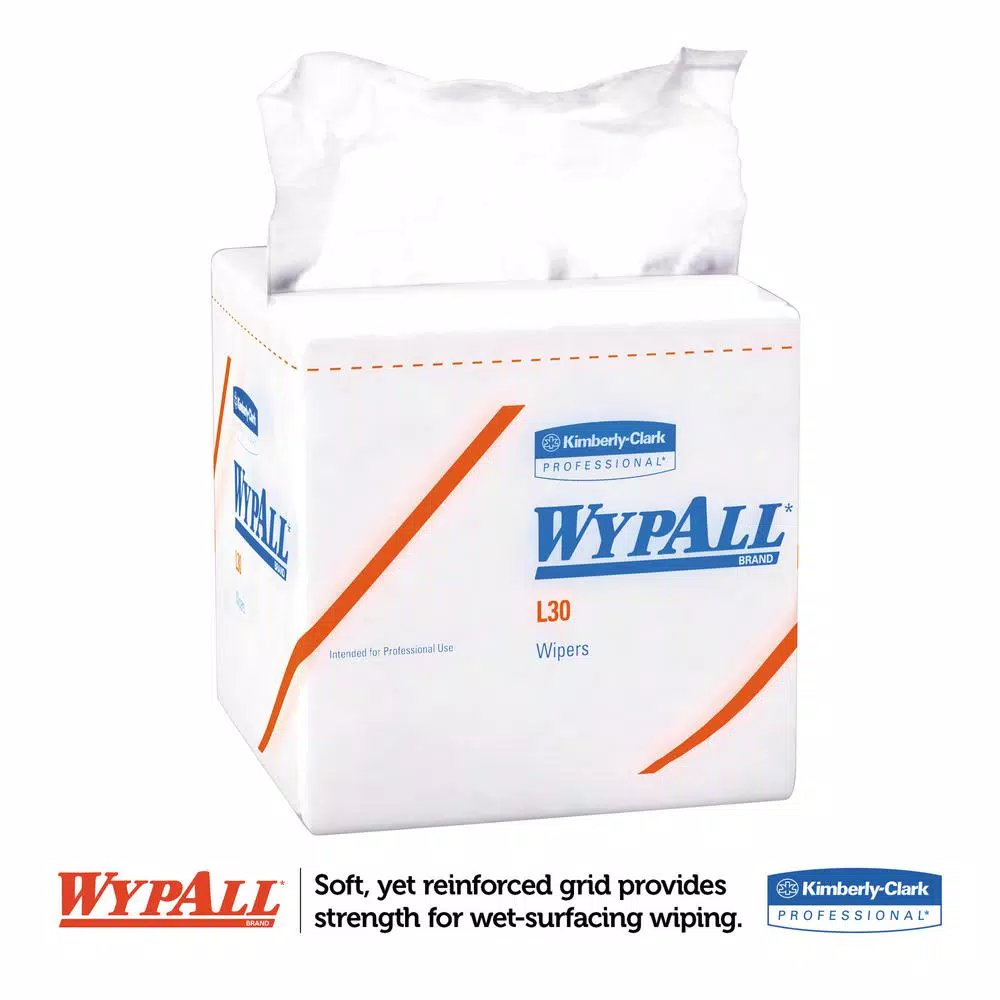 WypAll L30 White Quarterfold Wipers, 12 Boxes of 90 Wipes