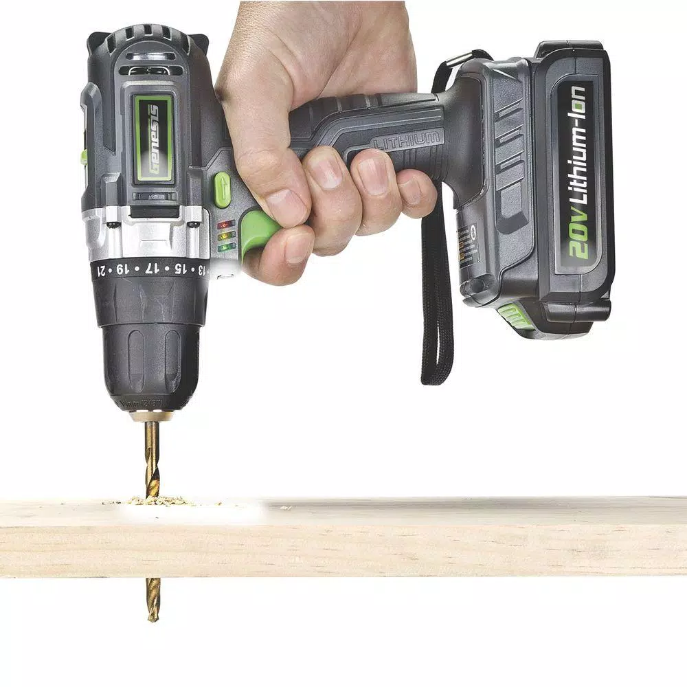 Genesis GLCD2038A 20V Cordless Lithium-Ion Variable Speed Drill Driver Kit with 3/8 in. Keyless Chuck