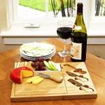 Unbranded Picnic at Ascot Celtic Bamboo Cheese Board Set with Ceramic Dish and 3 Stainless Steel Tools thumbnail 3