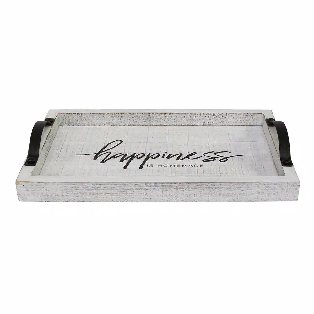Stratton Home Decor Happiness is Homemade Wood Serving Tray with Metal Handles