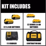 DEWALT 20V MAX XR Lithium-Ion 5.0Ah Battery 2-Pack with Charger and Soft Bag Kit thumbnail 2
