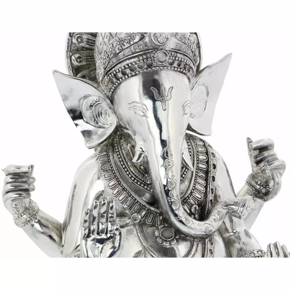 LITTON LANE 16 in. Antique Silver Sitting Ganesh Sculpture with Patterned Detailing