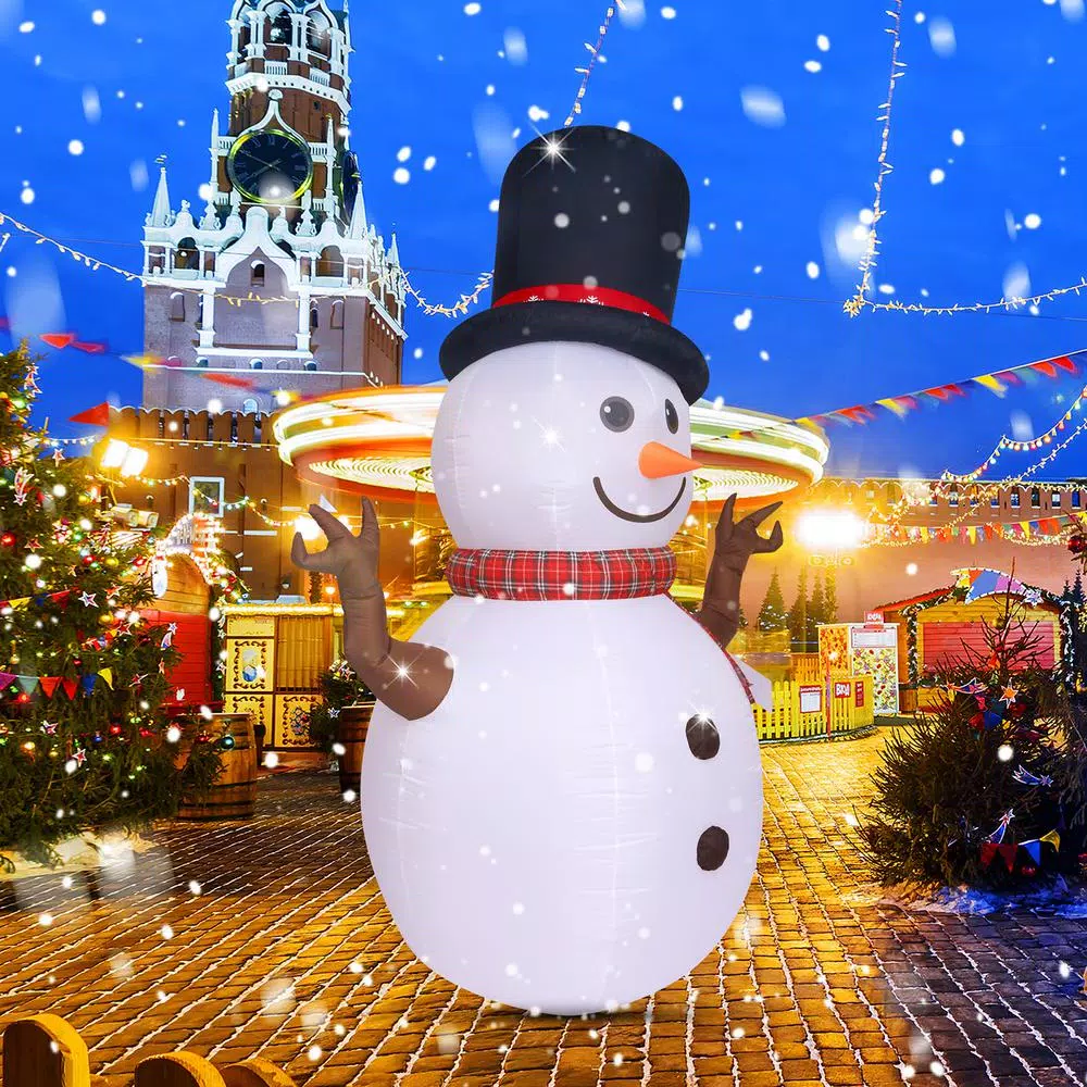 JOYDECOR 8 ft. Pre-Lit Rotating LED Snowman Christmas Inflatable with Branch Hands