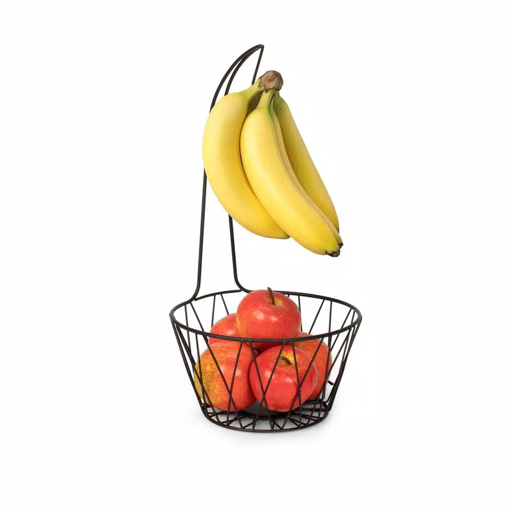 Spectrum Paxton Fruit Tree Steel Banana Stand and Fruit Bowl, Black