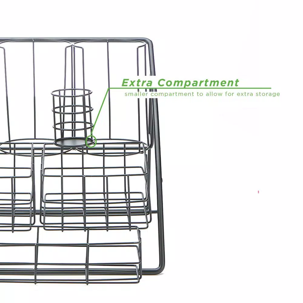 Mind Reader Black Steel Coffee Condiment Organizer - 8 Compartment Breakroom Caddy & Cup Lid Holder