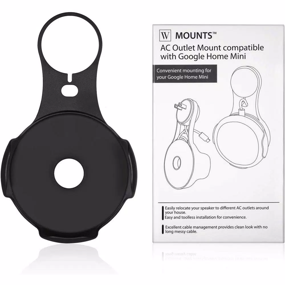 Wasserstein AC Outlet Mount for Google Home Mini, Black (2-Pack)