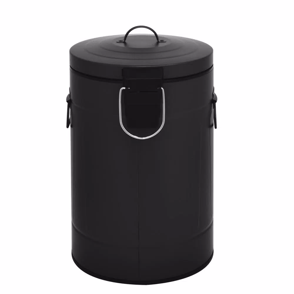 Innovaze New York Style Round Black Metal Step-On Trash Can Set - 12L & 3L Capacity
