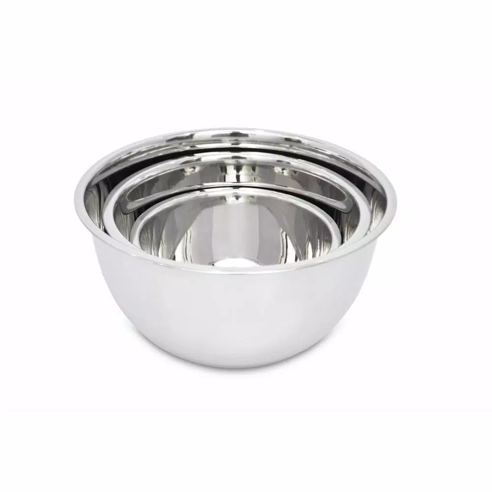 Unbranded 3-Piece Stainless Steel Mixing Bowl Set, 5.2 Qt, 3.25 Qt, 1.25 Qt