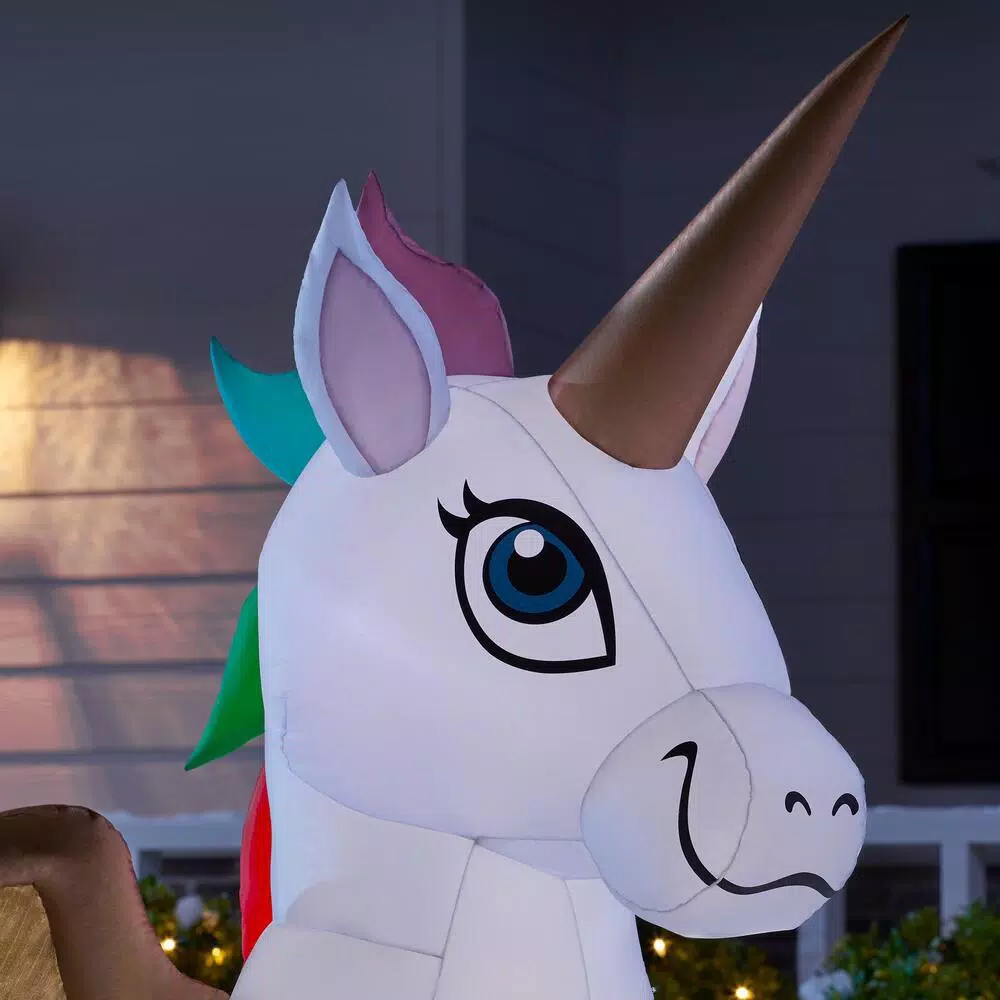 Home Accents Holiday 5 ft. Airblown Inflatable Fuzzy Plush Unicorn Pegasus with LED Lights