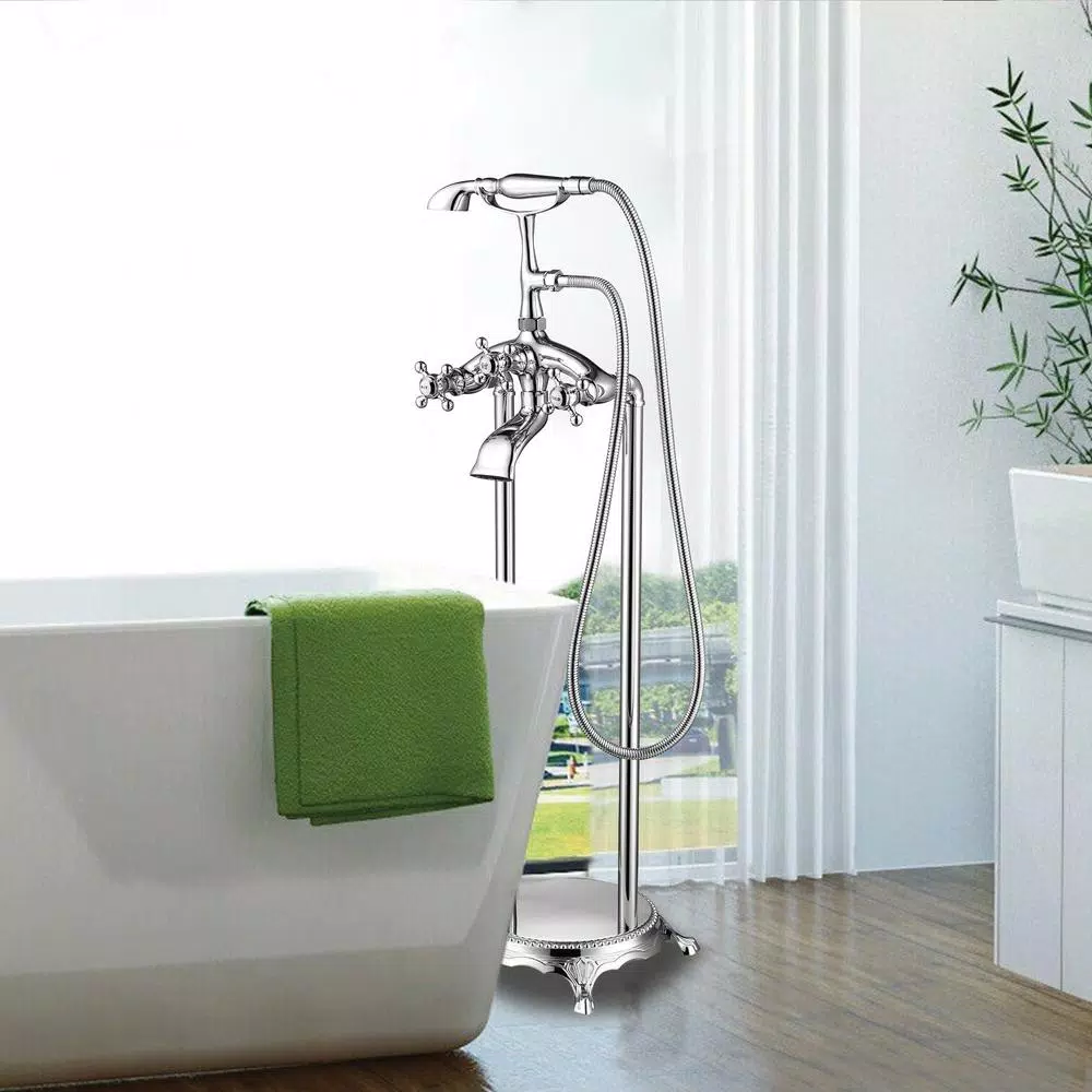 Vanity Art 40 in. Freestanding Single-Handle Claw Foot Tub Faucet with Hand Shower, Polished Chrome