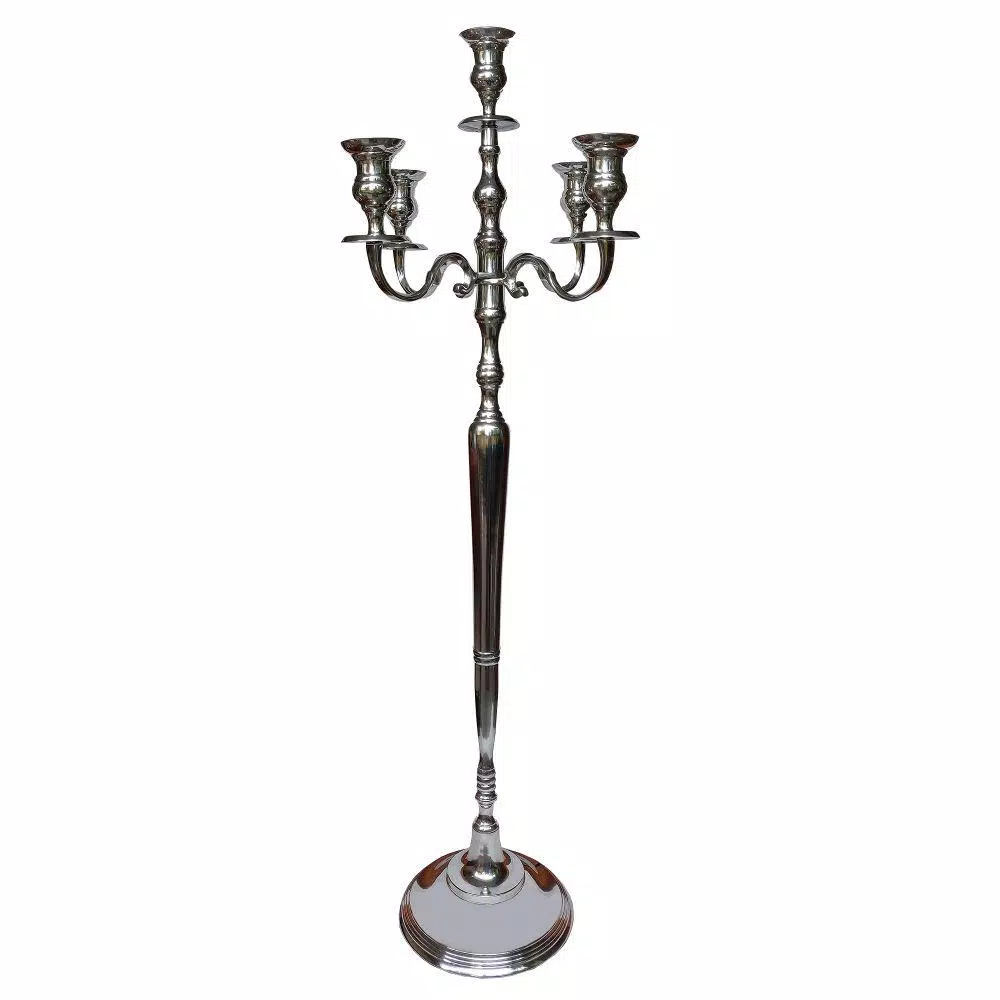 Benjara 48-Inch Silver Handcrafted Aluminum 5-Arm Candelabra with Fluted Tops