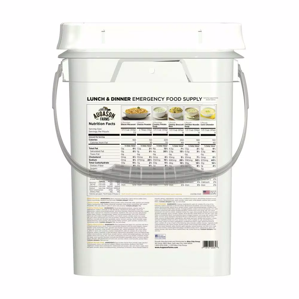 Augason Farms 4 Gal. Lunch and Dinner Variety Emergency Food Supply Pail - 92 Servings