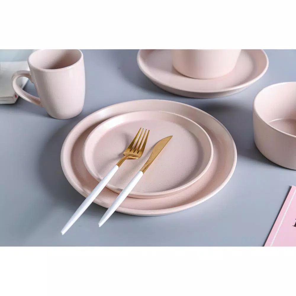 STONE LAIN 32-Piece Pink Stoneware Dinnerware Set, Service for 8