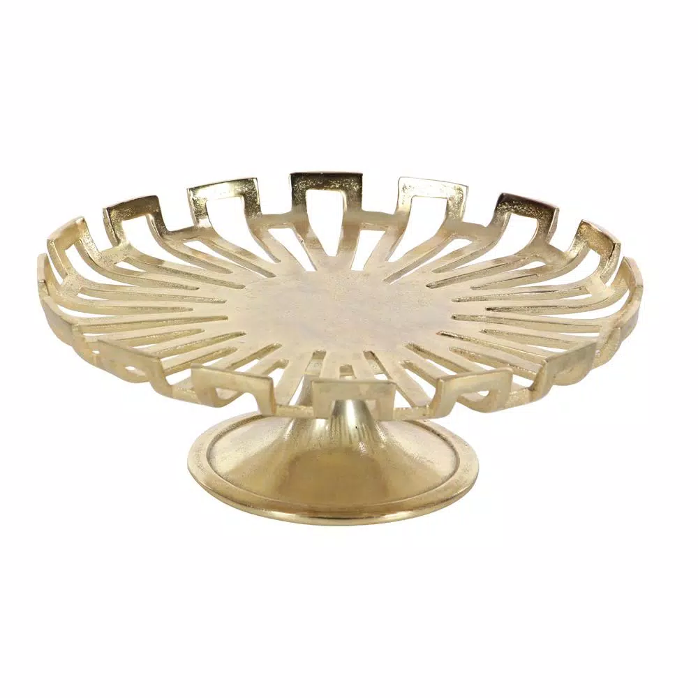 LITTON LANE Modern Reflections 15 in. Gold-Finished Aluminum Cake Plate with Geometric Cut-Outs