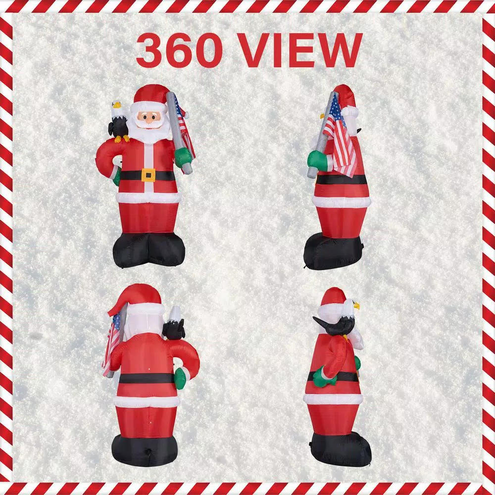 Fraser Hill Farm 8 ft. Americana Santa with Bald Eagle & American Flag Christmas Inflatable with Lights