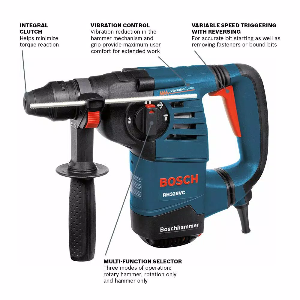 Bosch 8 Amp SDS-Plus 1-1/8 in. Corded Variable Speed Rotary Hammer Drill with Carrying Case