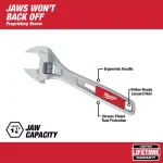 Milwaukee 8 in. Adjustable Wrench, Parallel Jaw, Chrome Plated thumbnail 2