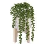 Flora Bunda 10 in. Faux Donkey Tail Succulent in White Ceramic Planter with Wood Stand thumbnail 1