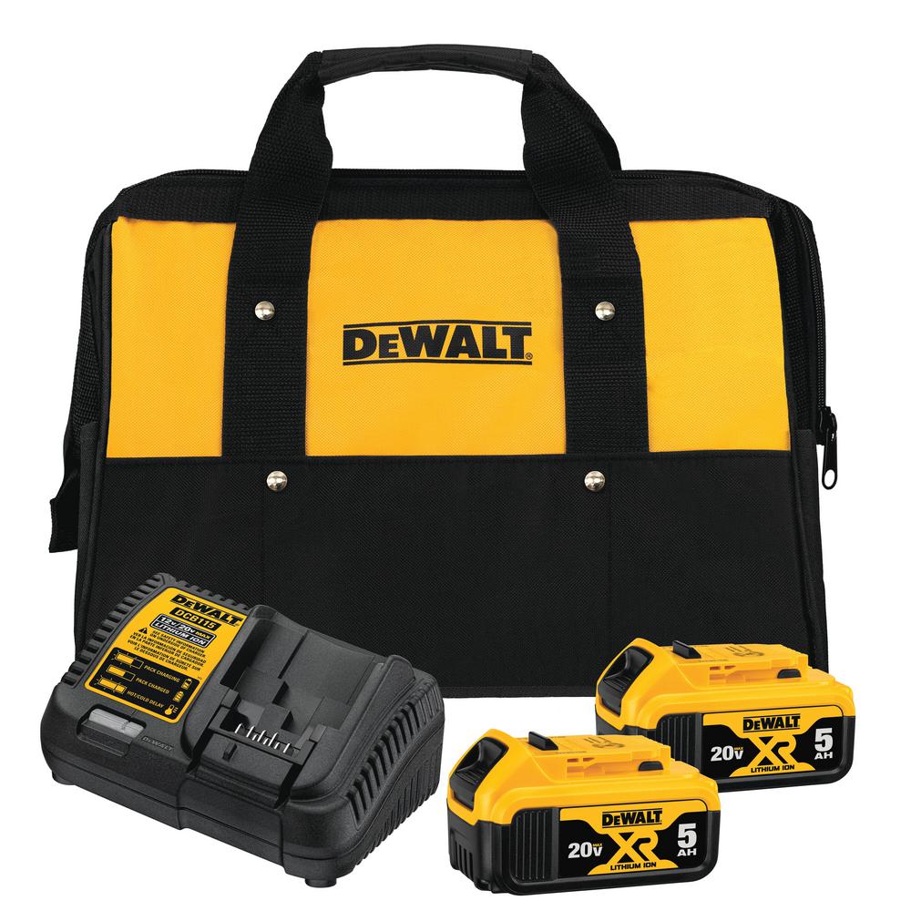 DEWALT 20V MAX XR Lithium-Ion 5.0Ah Battery 2-Pack with Charger and Soft Bag Kit