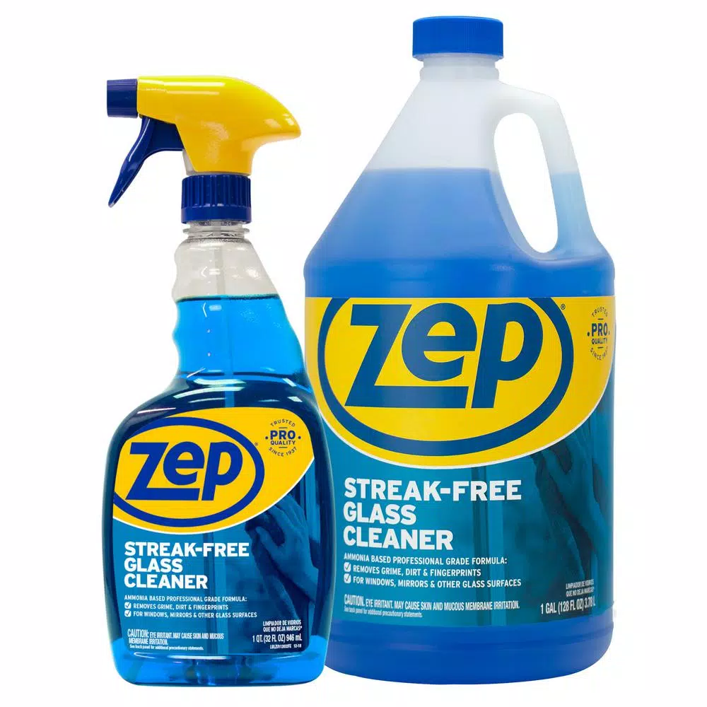 ZEP Streak Free Glass Cleaner with Refill Kit, Professional Strength Ammonia-Based Formula, 128 oz