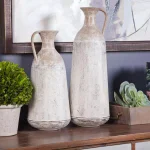Winsome House 2-Piece White Metal Roma Pitcher Vase Set - Distressed Shabby Chic Urn Style thumbnail 1