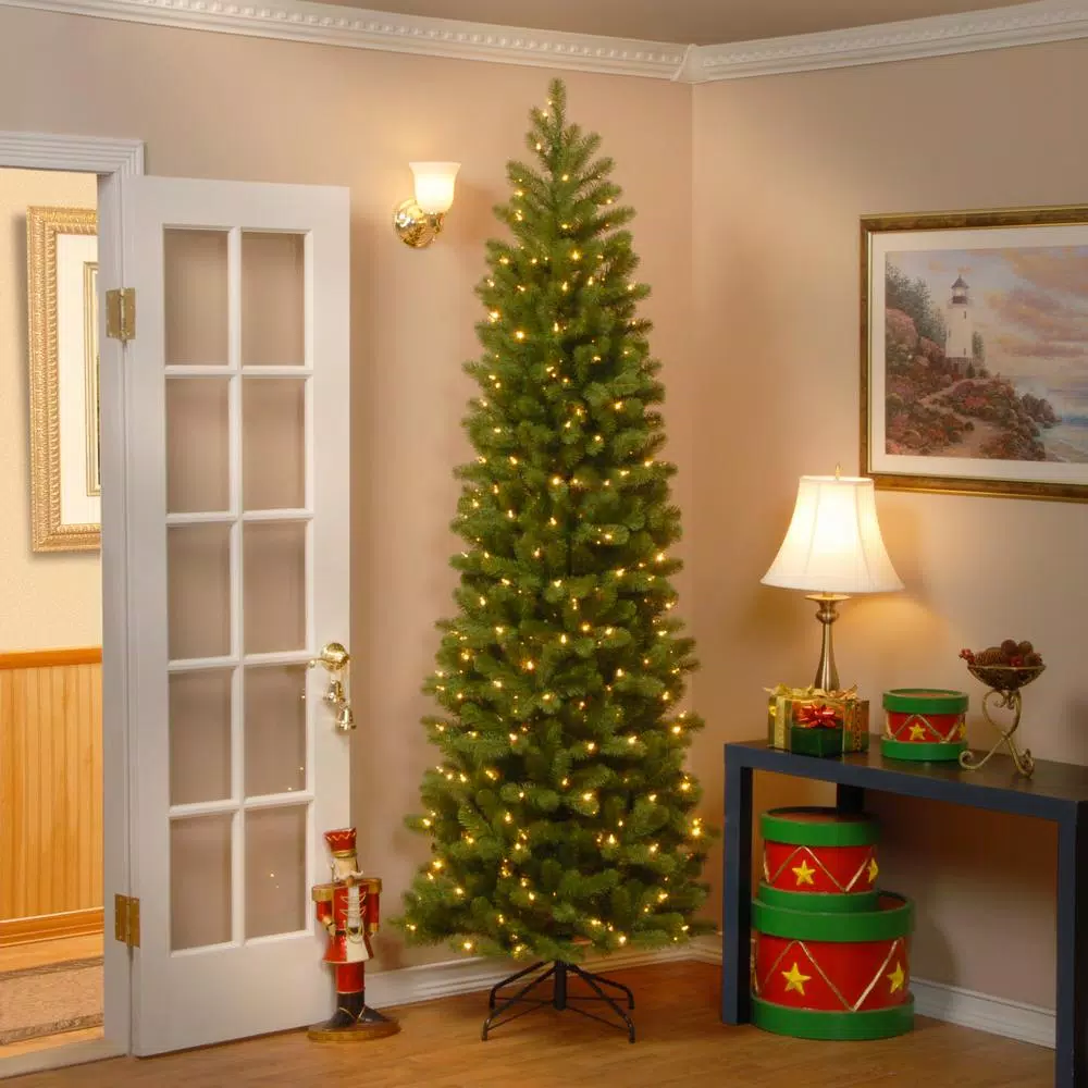 National Tree Company 9 ft. Downswept Douglas Pencil Slim Artificial Christmas Tree with 500 Dual Color LED Lights