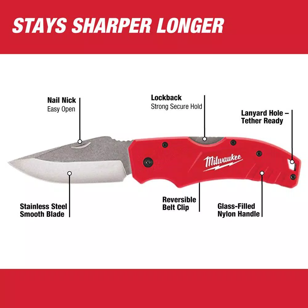 Milwaukee 3 in. Lockback Pocket Knife with Stainless Steel Blade